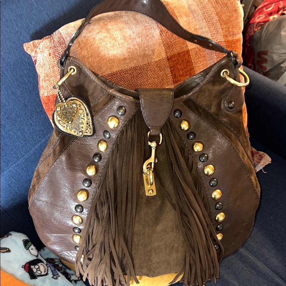 GUCCI Calfskin Suede Fringe Babouska Hobo Brown